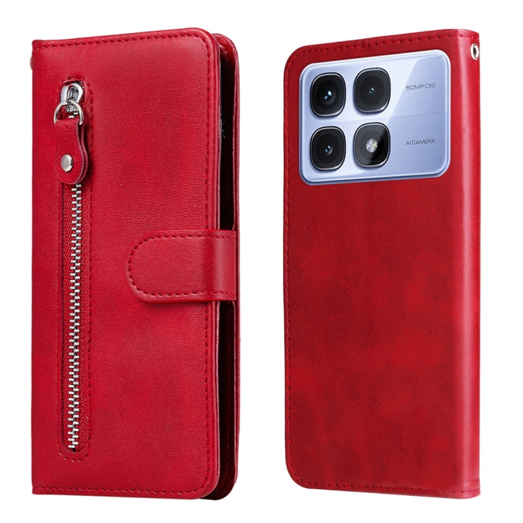 For Redmi K70 Ultra Fashion Calf Texture Zipper Leather Phone Case(Red) - Xiaomi Cases by buy2fix | Online Shopping UK | buy2fix