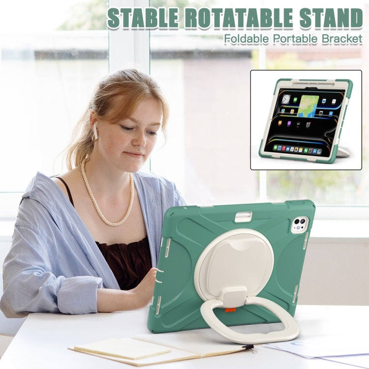 For iPad Pro 13 2024 Silicone Hybrid PC Tablet Case with Holder & Shoulder Strap(Emerald Green) - iPad Pro 13 2024 Cases by buy2fix | Online Shopping UK | buy2fix