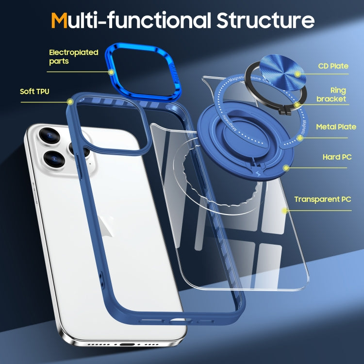 For iPhone 16 Pro Magnetic Rotating Ring Holder Phone Case(Dark Blue) - iPhone 16 Pro Cases by buy2fix | Online Shopping UK | buy2fix