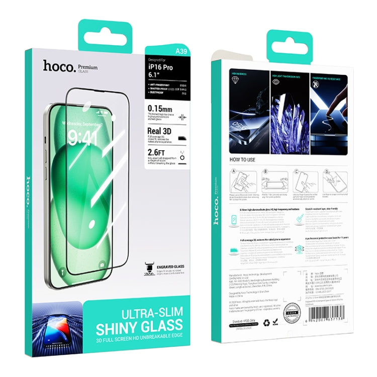 For iPhone 16 Pro hoco A39 0.15mm Etched 3D HD Tempered Film - iPhone 16 Pro Tempered Glass by hoco | Online Shopping UK | buy2fix