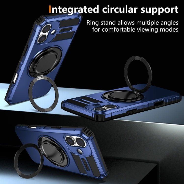 For iPhone 16 Rotating Magnetic Holder Phone Case(Royal Blue) - iPhone 16 Cases by buy2fix | Online Shopping UK | buy2fix