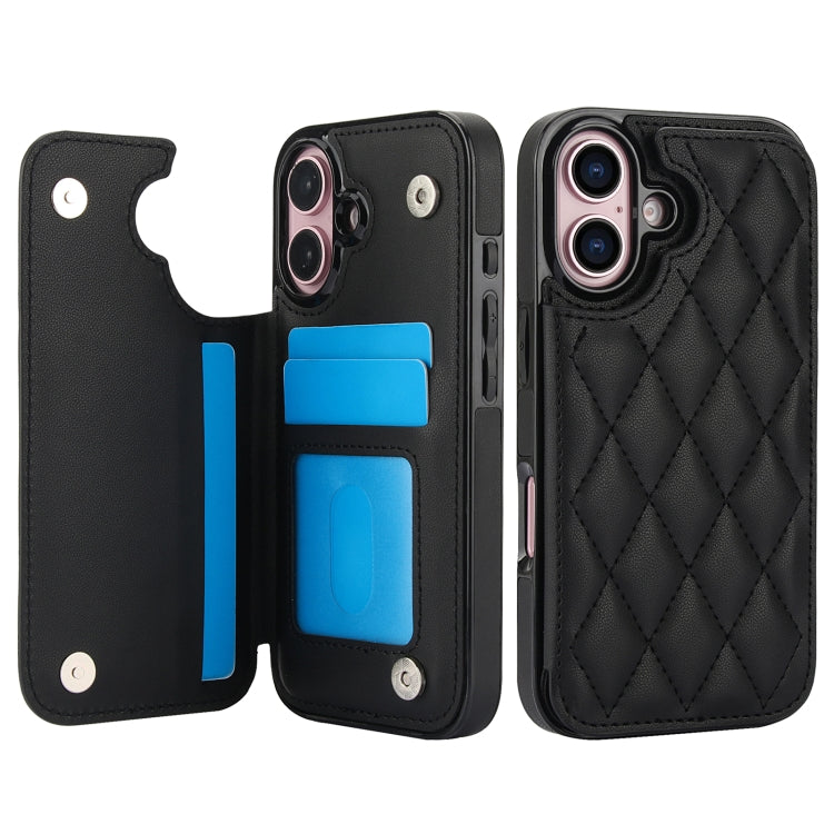 For iPhone 16 Plus Double Buckle Rhombic PU Leather Phone Case(Black) - iPhone 16 Plus Cases by buy2fix | Online Shopping UK | buy2fix