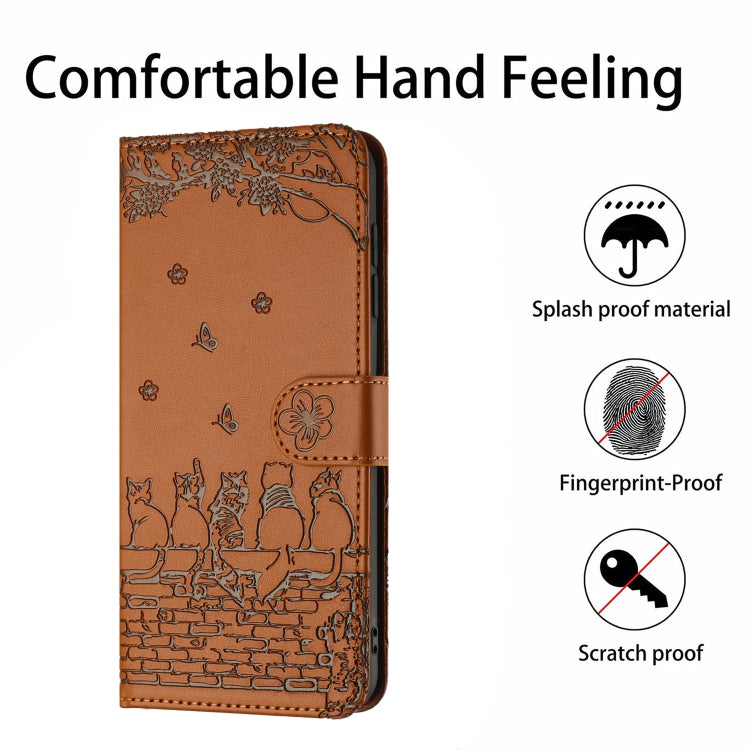 For Samsung Galaxy S25+ 5G Cat Embossing Pattern Leather Phone Case with Lanyard(Brown) - Galaxy S25+ 5G Cases by buy2fix | Online Shopping UK | buy2fix