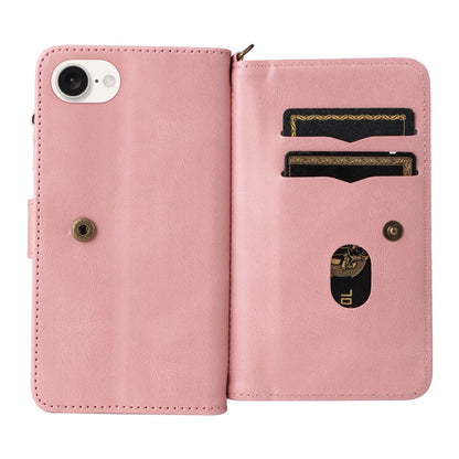 For iPhone SE 2024 Skin Feel Multi Card Slots Zipper Wallet Leather Phone Case(Pink) - More iPhone Cases by buy2fix | Online Shopping UK | buy2fix