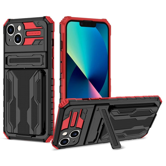 For iPhone 15 Kickstand Armor Card Wallet Phone Case(Red) - iPhone 15 Cases by buy2fix | Online Shopping UK | buy2fix