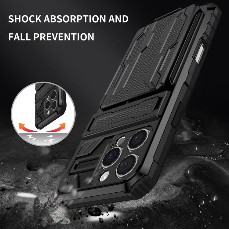 For iPhone 16 Pro Kickstand Armor Card Wallet Phone Case(Black) - iPhone 16 Pro Cases by buy2fix | Online Shopping UK | buy2fix