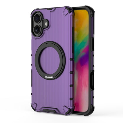 For iPhone 16 Plus Grating 360 Degree Rotating Holder Shockproof Phone Case(Purple) - iPhone 16 Plus Cases by buy2fix | Online Shopping UK | buy2fix