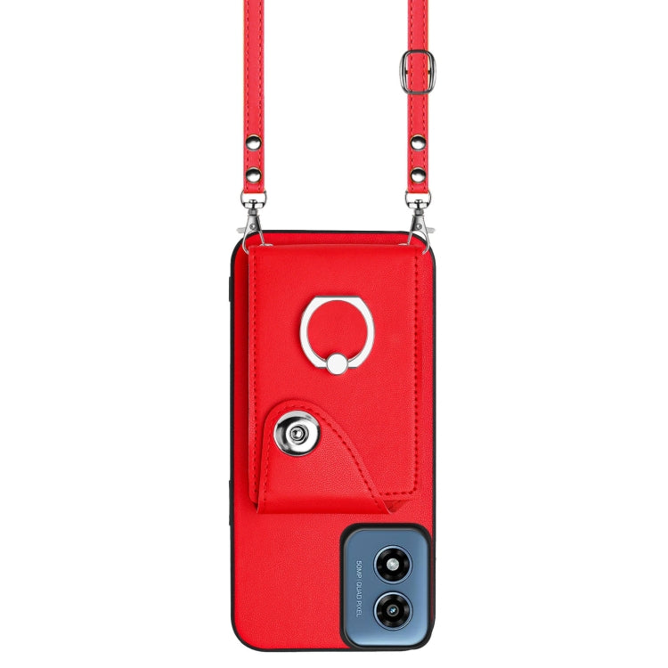 For Motorola Moto G Play 2024 5G Organ Card Bag Ring Holder Phone Case with Long Lanyard(Red) - Motorola Cases by buy2fix | Online Shopping UK | buy2fix