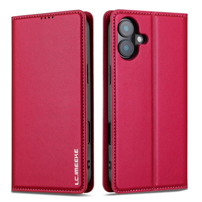 For iPhone 16 Plus LC.IMEEKE L1 Series Frosted Fine Texture PU Phone Case(Red) - iPhone 16 Plus Cases by LC.IMEEKE | Online Shopping UK | buy2fix