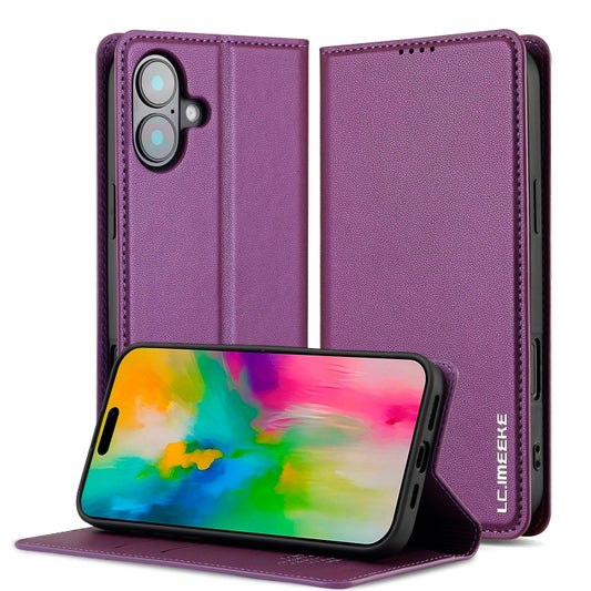 For iPhone 16 LC.IMEEKE L1 Series Frosted Fine Texture PU Phone Case(Purple) - iPhone 16 Cases by LC.IMEEKE | Online Shopping UK | buy2fix