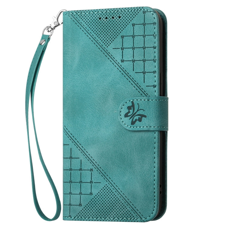 For Redmi K70 YX0080 Grid Butterfly Embossed Pattern Flip Leather Phone Case with Lanyard(Light Blue) - K70 Cases by buy2fix | Online Shopping UK | buy2fix