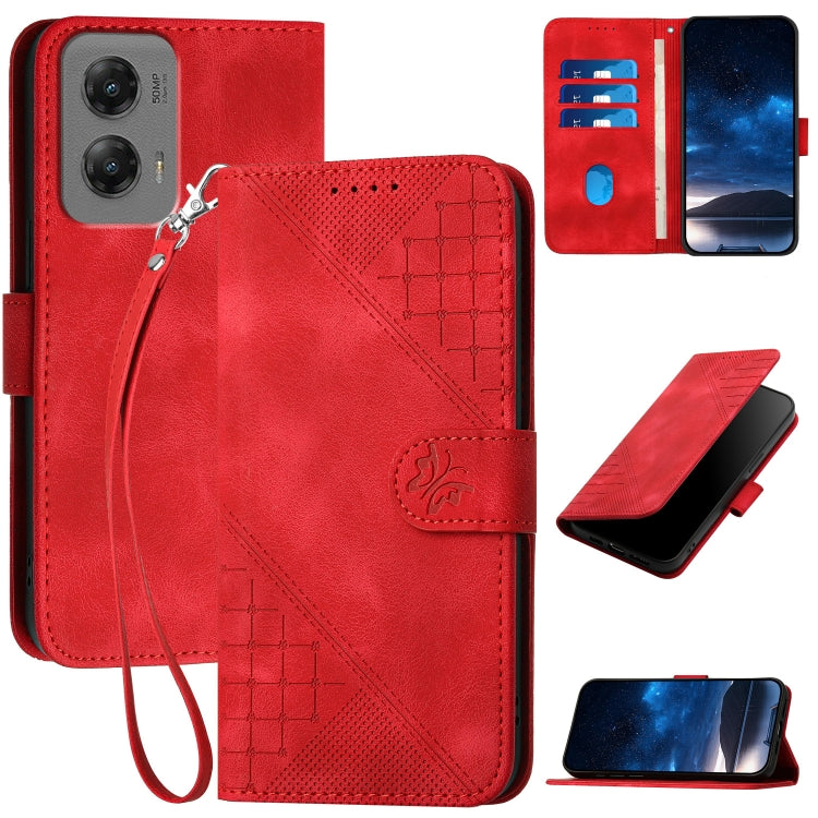 For Motorola Moto G Stylus 5G 2024 YX0080 Grid Butterfly Embossed Pattern Flip Leather Phone Case with Lanyard(Red) - Motorola Cases by buy2fix | Online Shopping UK | buy2fix