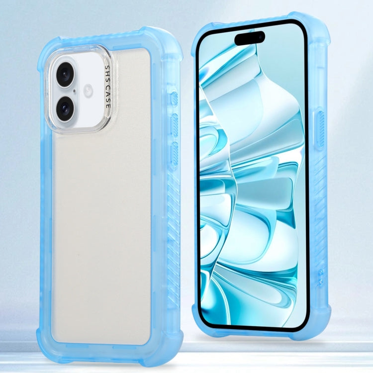 For iPhone 16 Plus Transparent Matte TPU Hybrid PC 3-in-1 Phone Case(Blue) - iPhone 16 Plus Cases by buy2fix | Online Shopping UK | buy2fix