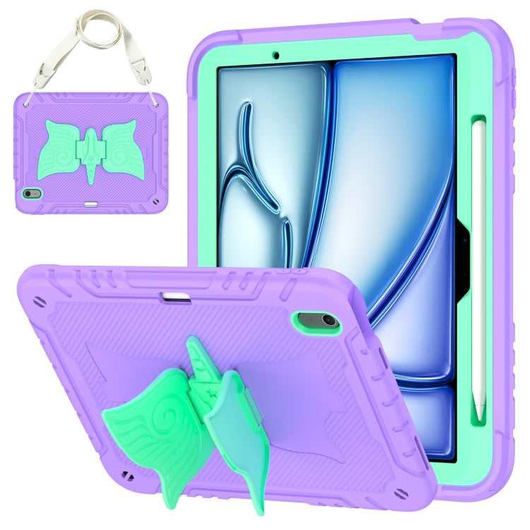 For iPad Air 11 2025 / 2024 Kickstand PC Hybrid Silicone Tablet Case with Strap(Purple Mint) - iPad Air 11 2025 / 2024 Cases by buy2fix | Online Shopping UK | buy2fix