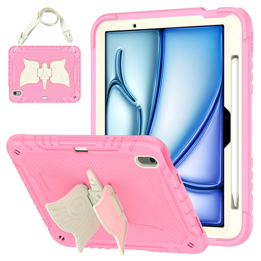 For iPad Air 11 2024 Kickstand PC Hybrid Silicone Tablet Case with Strap(Beige Pink) - iPad Air 11 2024 Cases by buy2fix | Online Shopping UK | buy2fix