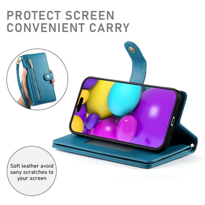 For iPhone 16 Plus Nine Card-slot Zipper Wallet Bag Leather Phone Case(Blue) - iPhone 16 Plus Cases by buy2fix | Online Shopping UK | buy2fix