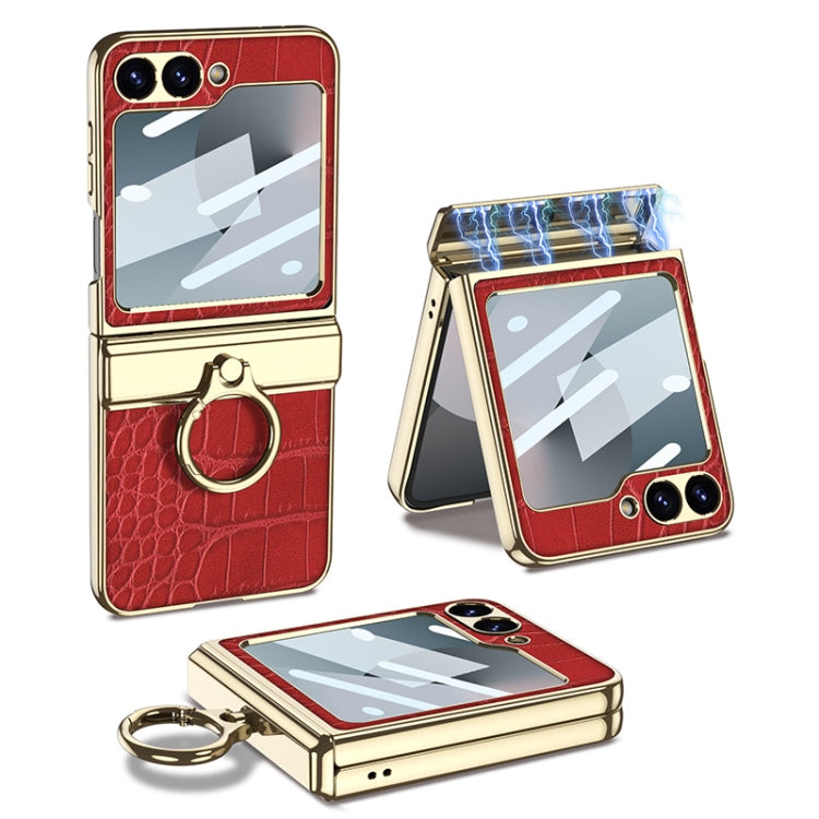 For Samsung Galaxy Z Flip6 GKK Integrated Electroplated Crocodile Texture Leather Phone Case with Ring(Red) - Galaxy Z Flip6 5G Cases by GKK | Online Shopping UK | buy2fix