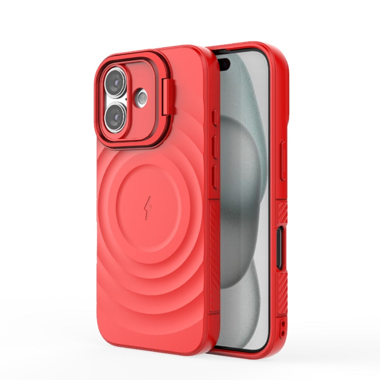 For iPhone 16 Lens Frame Bracket Corrugated MagSafe Phone Case(Red) - iPhone 16 Cases by buy2fix | Online Shopping UK | buy2fix