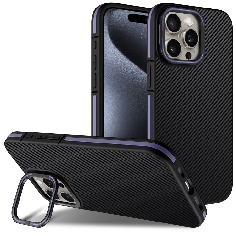 For iPhone 16 Pro Max Carbon Fiber Texture Lens Holder TPU Phone Case(Purple) - iPhone 16 Pro Max Cases by buy2fix | Online Shopping UK | buy2fix