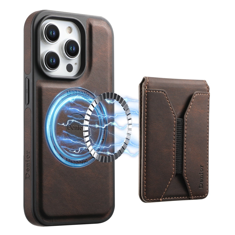 For iPhone 14 Pro Max Denior D17 Skin Feel MagSafe Detachable Card Slot Phone Case(Brown) - iPhone 14 Pro Max Cases by Denior | Online Shopping UK | buy2fix