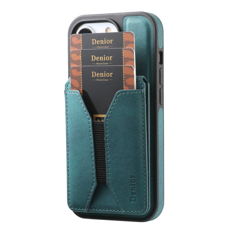 For iPhone 15 Plus / 14 Plus Denior D18 Skin Feel Rotating Holder MagSafe Detachable Card Slot Phone Case(Blue) - iPhone 15 Plus Cases by Denior | Online Shopping UK | buy2fix