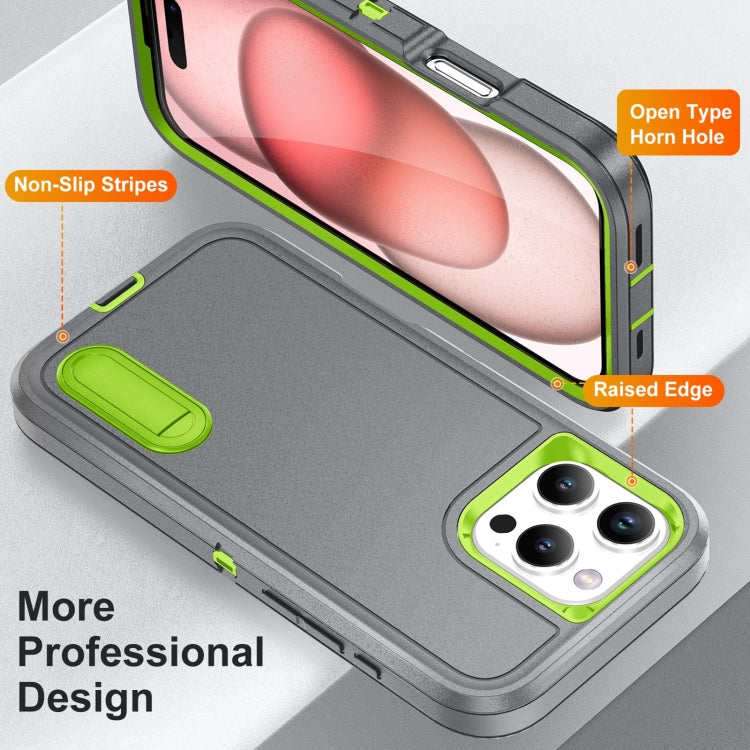 For iPhone 16 Pro Max Rugged PC + Silicone Phone Case with Holder(Grey+Fresh Green) - iPhone 16 Pro Max Cases by buy2fix | Online Shopping UK | buy2fix