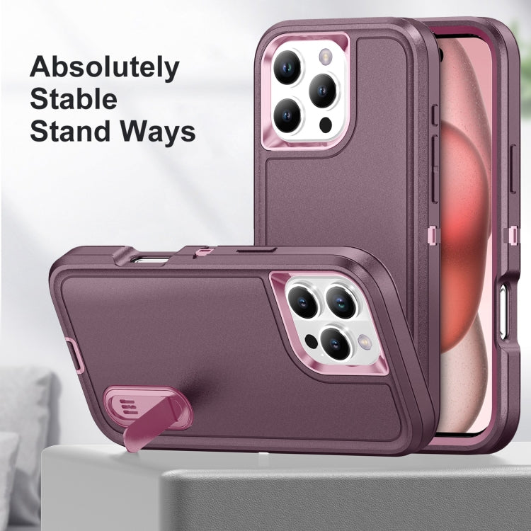 For iPhone 16 Pro Rugged PC + Silicone Phone Case with Holder(Purple+Pink) - iPhone 16 Pro Cases by buy2fix | Online Shopping UK | buy2fix