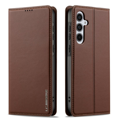 For Samsung Galaxy S24 FE 5G LC.IMEEKE L1 Series Frosted Fine Texture PU Phone Case(Brown) - Galaxy S24 FE 5G Cases by LC.IMEEKE | Online Shopping UK | buy2fix