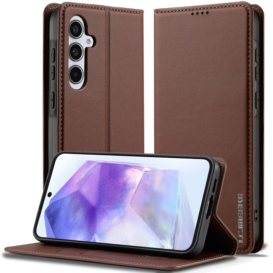 For Samsung Galaxy S25 5G LC.IMEEKE L1 Series Frosted Fine Texture PU Phone Case(Brown) - Galaxy S25 5G Cases by LC.IMEEKE | Online Shopping UK | buy2fix