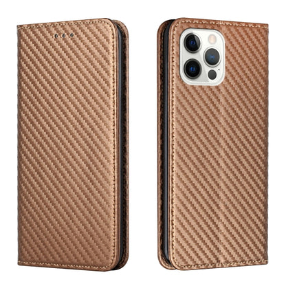 For iPhone 16 Pro Carbon Fiber Texture Magnetic Flip Leather Phone Case(Brown) - iPhone 16 Pro Cases by buy2fix | Online Shopping UK | buy2fix