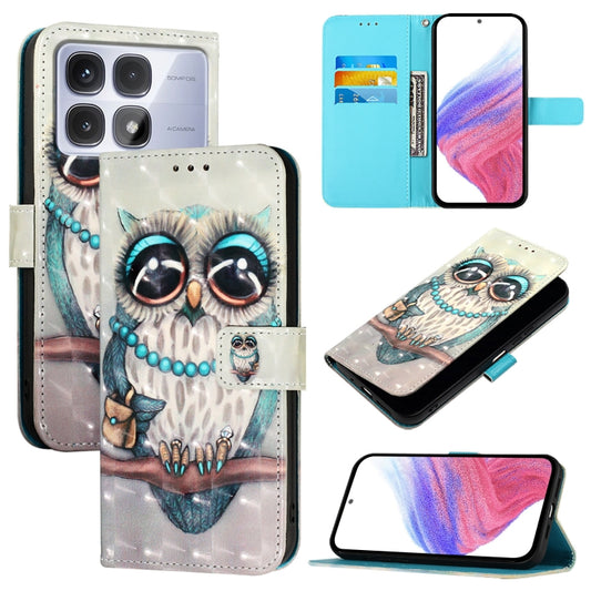 For Redmi K70 Ultra 5G Global 3D Painting Horizontal Flip Leather Phone Case(Grey Owl) - Xiaomi Cases by buy2fix | Online Shopping UK | buy2fix