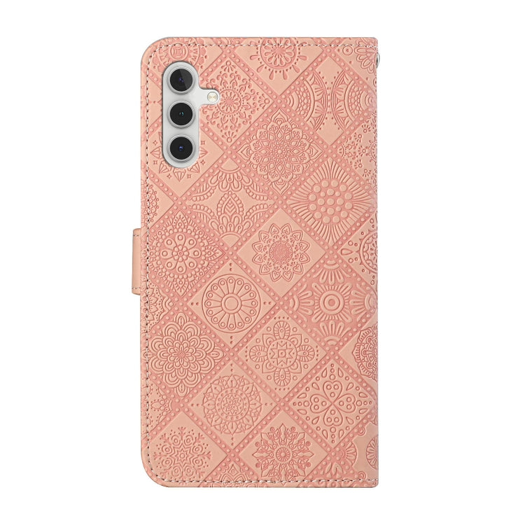 For Samsung Galaxy S25 5G Ethnic Style Embossed Pattern Leather Phone Case(Pink) - Galaxy S25 5G Cases by buy2fix | Online Shopping UK | buy2fix