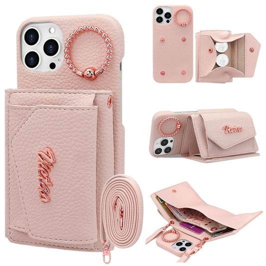 For iPhone 14 Pro VIETAO Ring Holder Wallet PU Phone Case with Lanyard(Pink) - iPhone 14 Pro Cases by VIETAO | Online Shopping UK | buy2fix