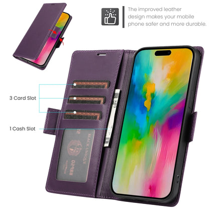 For iPhone 16 Pro Side Buckle RFID Anti-theft Leather Phone Case(Dark Purple) - iPhone 16 Pro Cases by buy2fix | Online Shopping UK | buy2fix