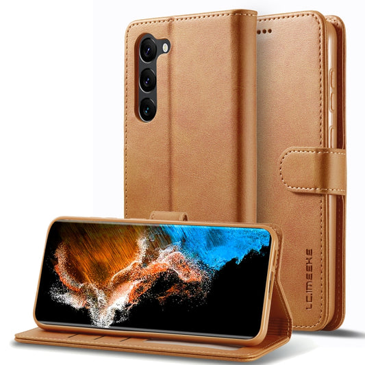 For Samsung Galaxy S25 5G LC.IMEEKE Calf Texture Leather Phone Case(Brown) - Galaxy S25 5G Cases by LC.IMEEKE | Online Shopping UK | buy2fix