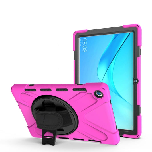 For Huawei MediaPad M5 10.8 Shockproof Colorful Silicone + PC Protective Case with Holder & Hand Grip Strap(Rose Red) - Huawei by buy2fix | Online Shopping UK | buy2fix