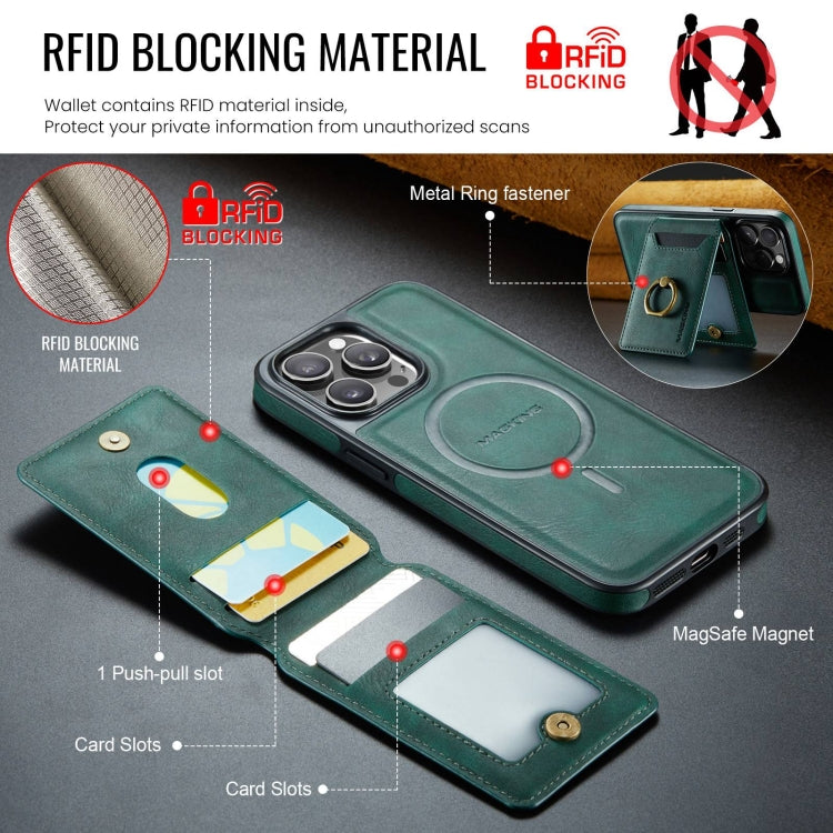 For iPhone 14 Plus DG.MING K1 MagSafe Detachable Wallet RFID Back Cover Phone Case(Green) - iPhone 14 Plus Cases by DG.MING | Online Shopping UK | buy2fix