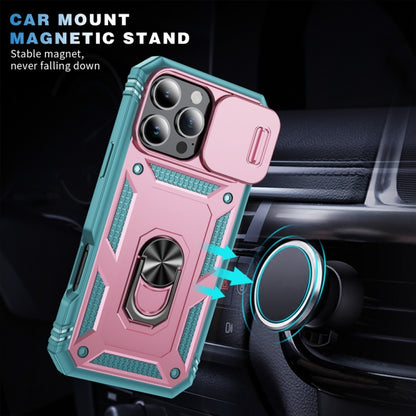 For iPhone 16 Pro Max Sliding Camshield TPU + PC Phone Case with Holder(Pink+Green) - iPhone 16 Pro Max Cases by buy2fix | Online Shopping UK | buy2fix