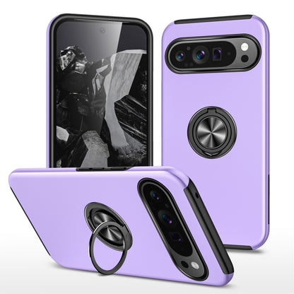 For Google Pixel 9 Pro PC Hybrid TPU Magnetic Ring Holder Phone Case(Purple) - Google Cases by buy2fix | Online Shopping UK | buy2fix