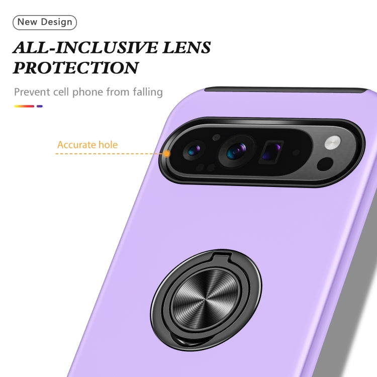 For Google Pixel 9 Pro PC Hybrid TPU Magnetic Ring Holder Phone Case(Purple) - Google Cases by buy2fix | Online Shopping UK | buy2fix