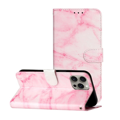 For iPhone 16 Pro Max Colored Drawing Marble Pattern Leather Phone Case(Pink Marble) - iPhone 16 Pro Max Cases by buy2fix | Online Shopping UK | buy2fix