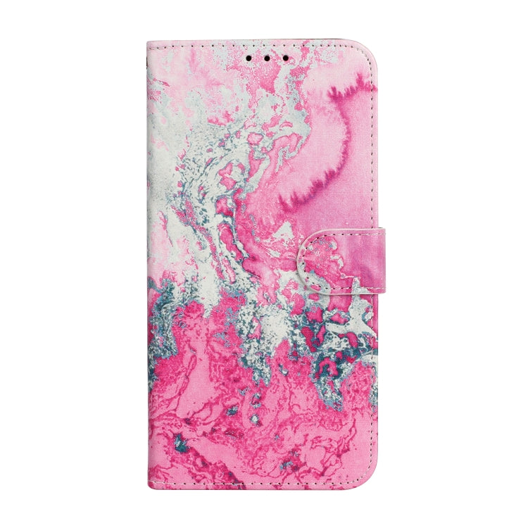 For iPhone 16 Pro Colored Drawing Marble Pattern Leather Phone Case(Pink Seawater) - iPhone 16 Pro Cases by buy2fix | Online Shopping UK | buy2fix