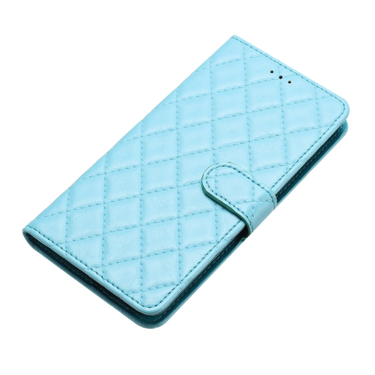 For iPhone 16 Pro Rhombus Lattice Texture Leather Phone Case(Light Blue) - iPhone 16 Pro Cases by buy2fix | Online Shopping UK | buy2fix