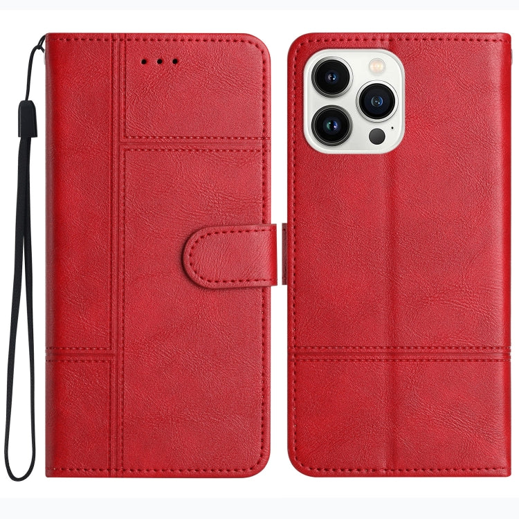 For iPhone 16 Pro Cowhide Texture Stitching Leather Phone Case(Red) - iPhone 16 Pro Cases by buy2fix | Online Shopping UK | buy2fix