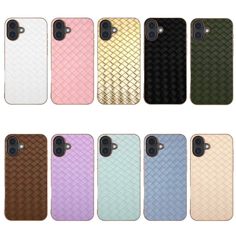 For iPhone 16 Plus Electroplated Frame Woven Texture PU Phone Case(White) - iPhone 16 Plus Cases by buy2fix | Online Shopping UK | buy2fix