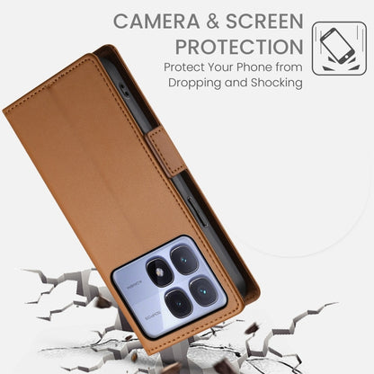 For Redmi K70 Ultra Side Buckle Magnetic Frosted Leather Phone Case(Brown) - Xiaomi Cases by buy2fix | Online Shopping UK | buy2fix