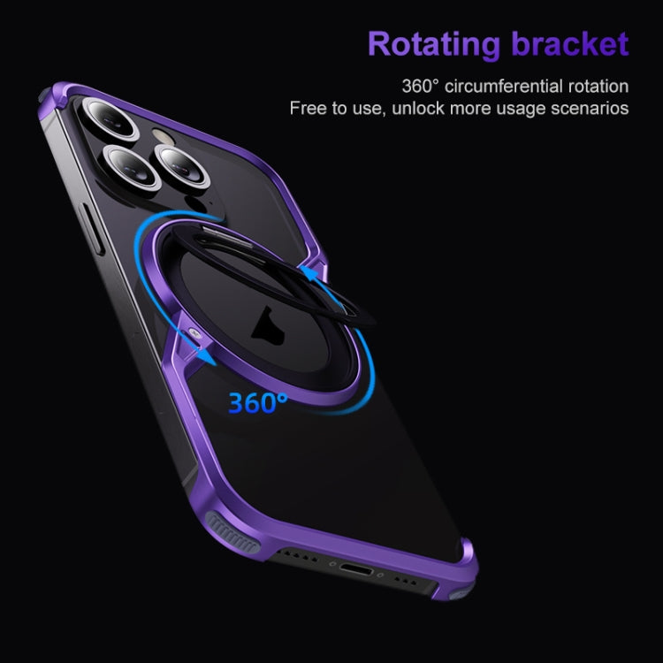 For iPhone 14 Frameless Rotation Holder Magsafe Metal Phone Case(Dark Purple) - iPhone 14 Cases by buy2fix | Online Shopping UK | buy2fix