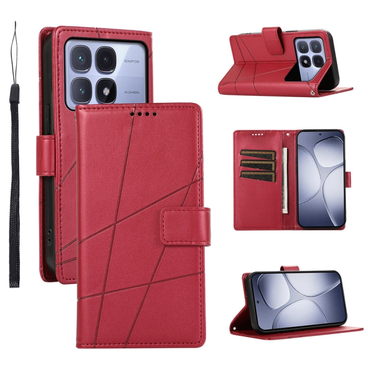 For Redmi K70 Ultra PU Genuine Leather Texture Embossed Line Phone Case(Red) - Xiaomi Cases by buy2fix | Online Shopping UK | buy2fix