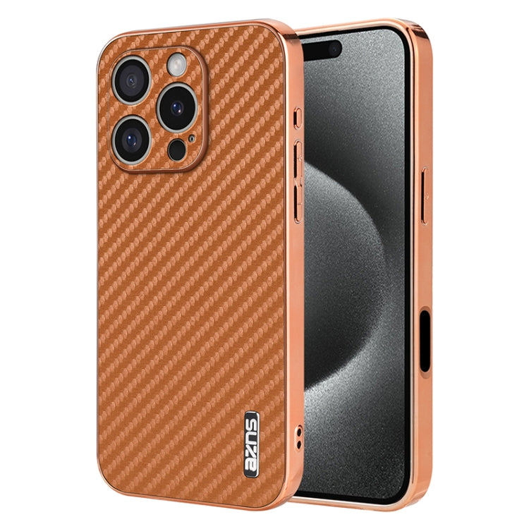 For iPhone 16 Pro AZNS Electroplated Edge Carbon Fiber Texture Phone Case(Brown) - iPhone 16 Pro Cases by AZNS | Online Shopping UK | buy2fix