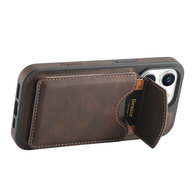 For iPhone 14 Pro Denior D19 Skin Feel MagSafe Detachable Card Slot Phone Case(Brown) - iPhone 14 Pro Cases by Denior | Online Shopping UK | buy2fix